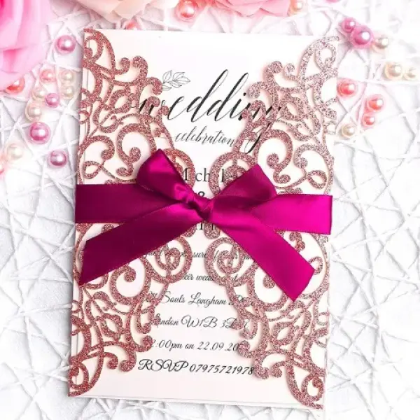 Rose Gold Glitter Wedding Invitation Cards